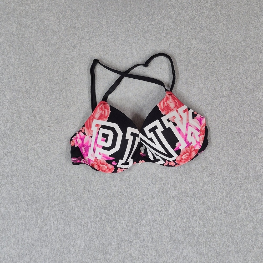 Victoria's Secret PINK Women Bra 32B Black Floral Wear Everywhere Push Up